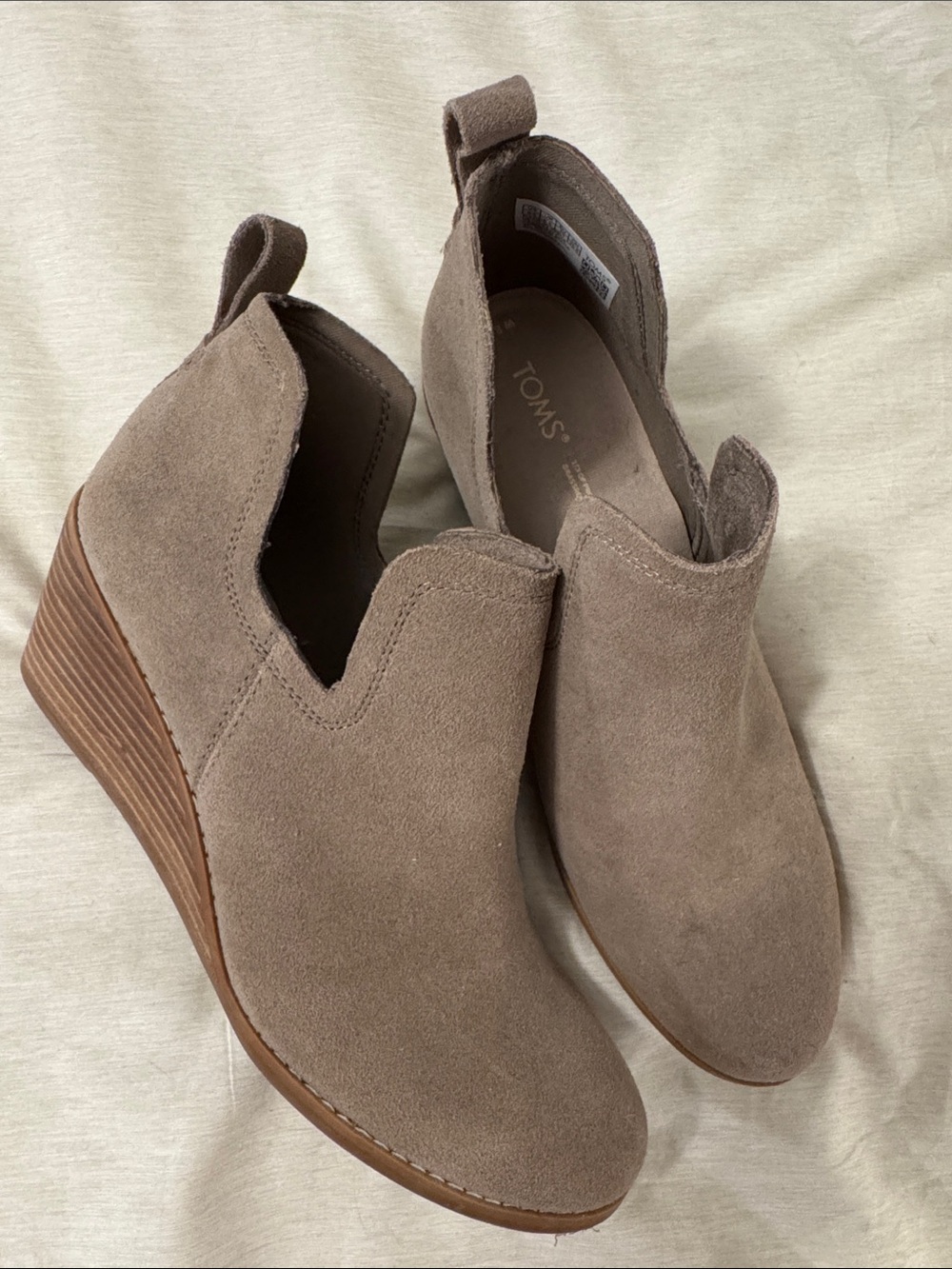 TOMS Taupe Suede Wedge Ankle Booties